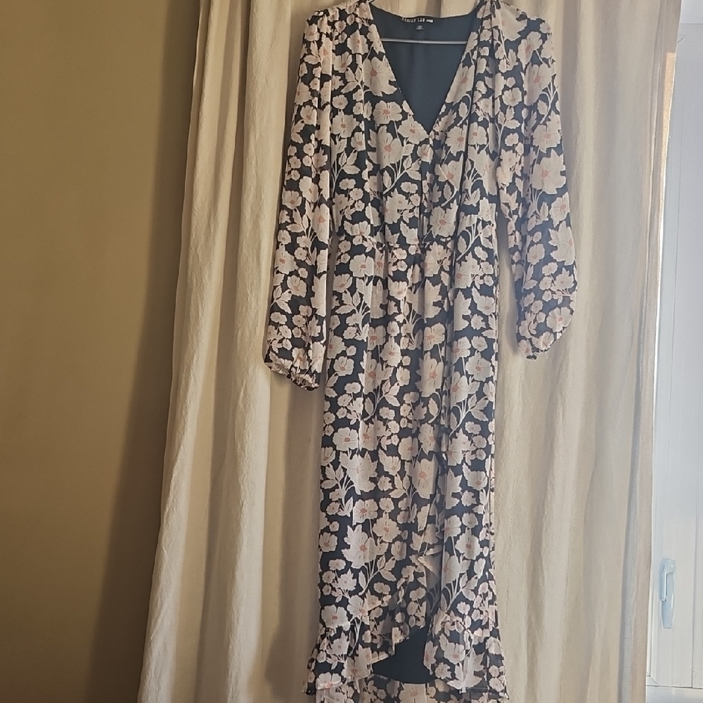 Lord & Taylor Floral Long Sleeve Dress - Black and Cream